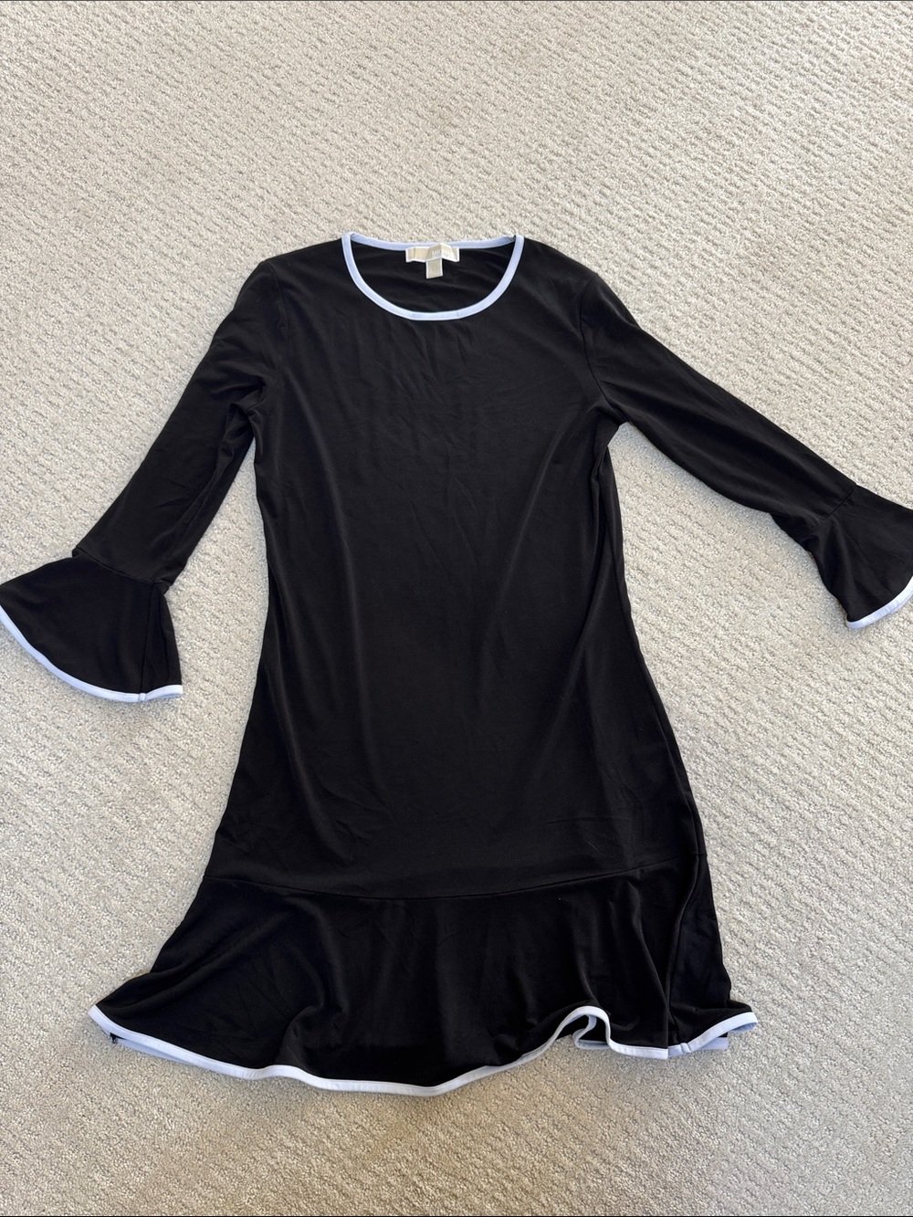 MICHAEL Michael Kors Black Dress with White Trim, Long Sleeve